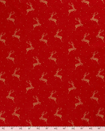 Tissu Coton de Noël Rouge Cerfs Dorés - Oeko-Tex - Mercerine