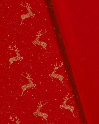 Tissu Coton de Noël Rouge Cerfs Dorés - Oeko-Tex - Mercerine