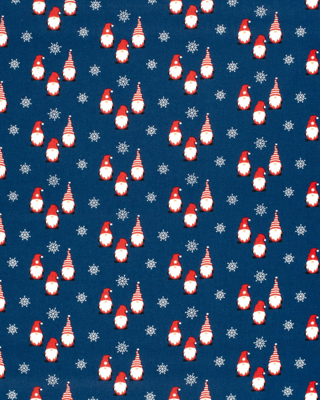 Tissu Coton de Noël Bleu Marine Petits Lutins - Oeko-Tex - Mercerine