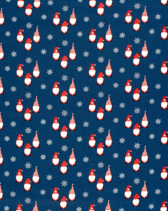 Tissu Coton de Noël Bleu Marine Petits Lutins - Oeko-Tex - Mercerine