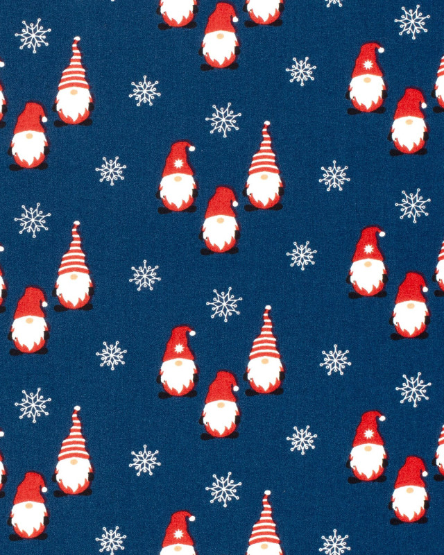 Tissu Coton de Noël Bleu Marine Petits Lutins - Oeko-Tex - Mercerine