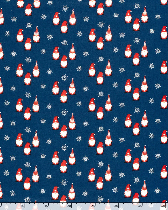 Tissu Coton de Noël Bleu Marine Petits Lutins - Oeko-Tex - Mercerine