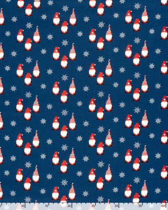 Tissu Coton de Noël Bleu Marine Petits Lutins - Oeko-Tex - Mercerine