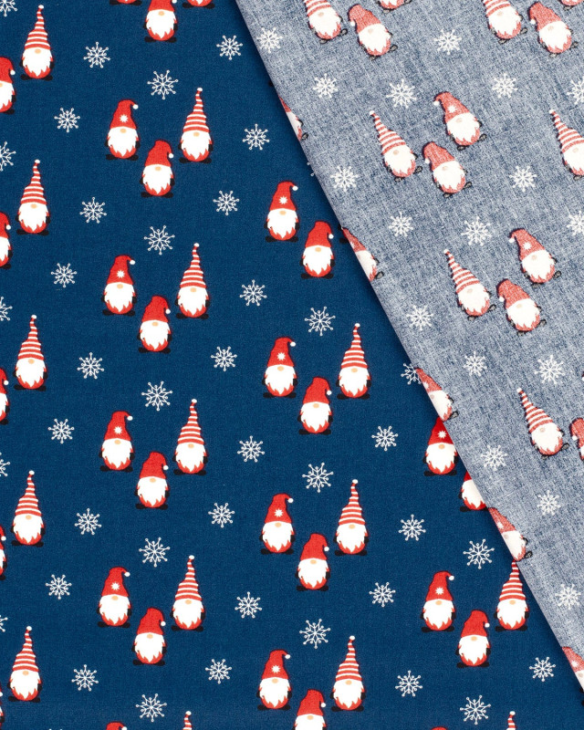 Tissu Coton de Noël Bleu Marine Petits Lutins - Oeko-Tex - Mercerine