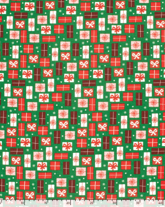 Coton de Noël Vert Imprimé Cadeaux - Oeko-Tex - Mercerine