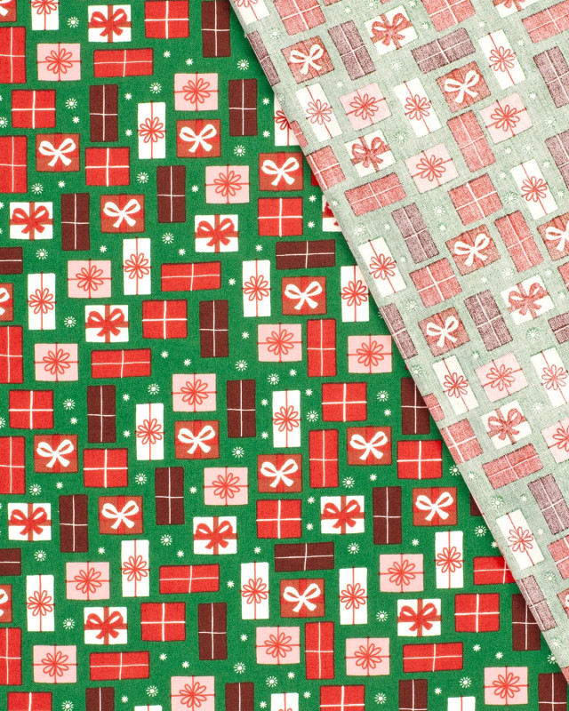 Coton de Noël Vert Imprimé Cadeaux - Oeko-Tex - Mercerine