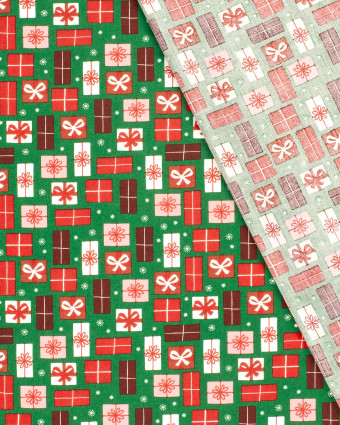 Coton de Noël Vert Imprimé Cadeaux - Oeko-Tex - Mercerine