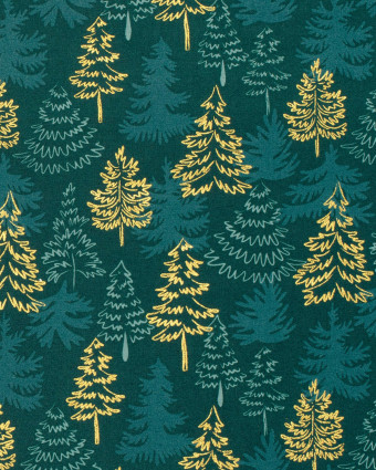 Tissu Coton Noël Vert Motif Sapin Doré - Oeko-tex - Mercerine