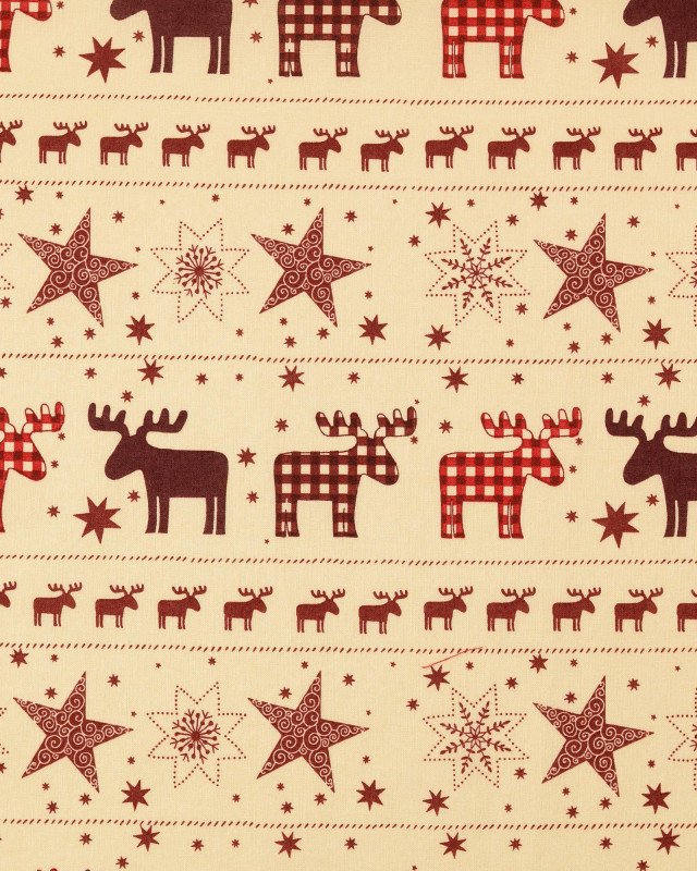 Tissu Coton Noël Motif Renne Rouge - Mercerine