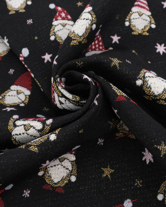 Tissu Jacquard Noir Gnome de Noël - Fabrication Française - Mercerine