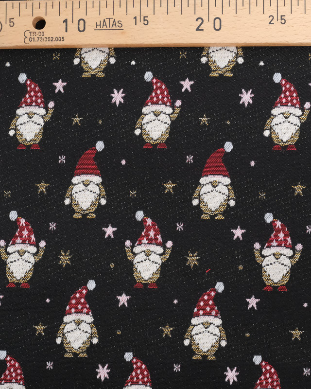 Tissu Jacquard Noir Gnome de Noël - Fabrication Française - Mercerine