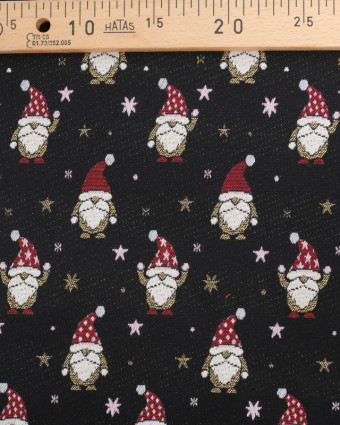 Tissu Jacquard Noir Gnome de Noël - Fabrication Française - Mercerine