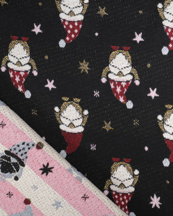 Tissu Jacquard Noir Gnome de Noël - Fabrication Française - Mercerine