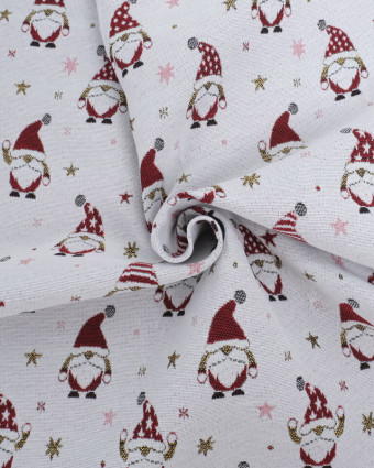 Tissu Jacquard Blanc Gnome de Noël - Fabrication Française - Mercerine