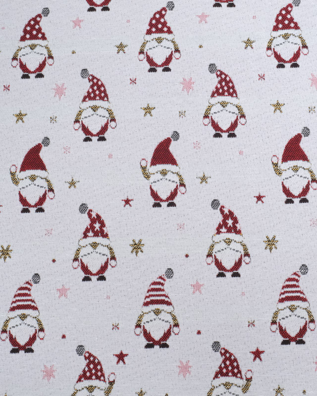 Tissu Jacquard Blanc Gnome de Noël - Fabrication Française - Mercerine