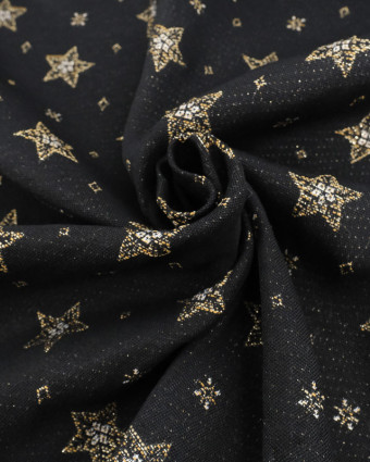 Tissu Jacquard Noir Noël Etoile Dorée - Fabrication Française - Mercerine