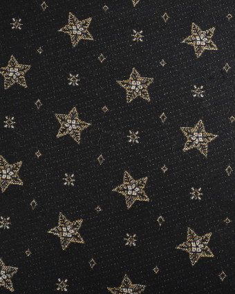 Tissu Jacquard Noir Noël Etoile Dorée - Fabrication Française - Mercerine