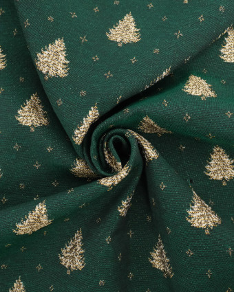 Tissu Jacquard Vert Sapin de Noël Doré - Fabrication Française - Mercerine