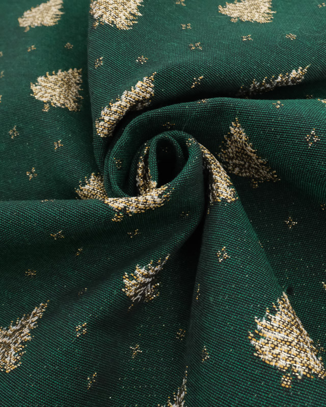 Tissu Jacquard Vert Sapin de Noël Doré - Fabrication Française - Mercerine