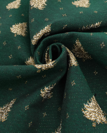 Tissu Jacquard Vert Sapin de Noël Doré - Fabrication Française - Mercerine