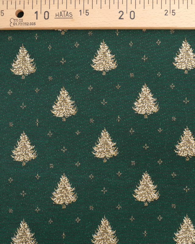 Tissu Jacquard Vert Sapin de Noël Doré - Fabrication Française - Mercerine