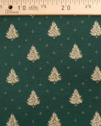 Tissu Jacquard Vert Sapin de Noël Doré - Fabrication Française - Mercerine