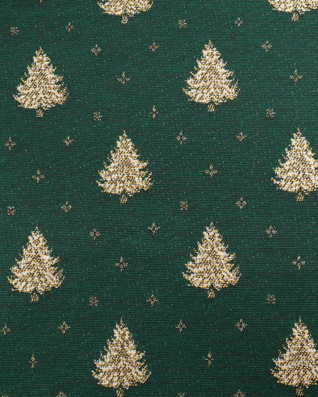 Tissu Jacquard Vert Sapin de Noël Doré - Fabrication Française - Mercerine