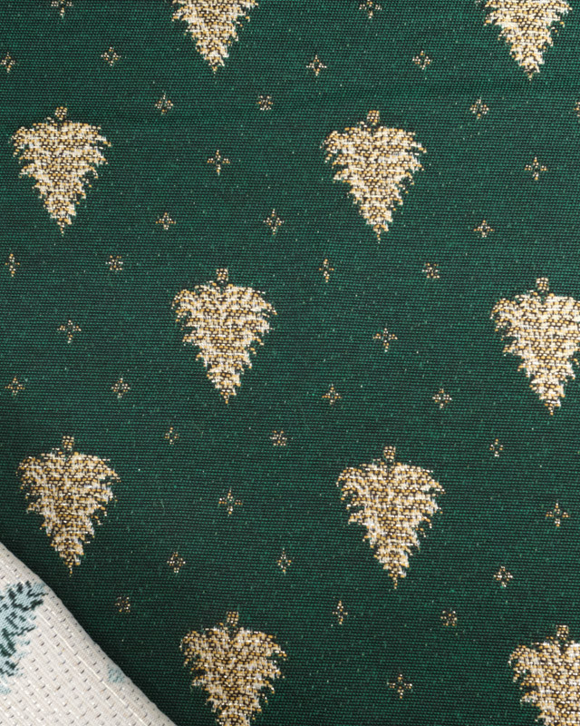 Tissu Jacquard Vert Sapin de Noël Doré - Fabrication Française - Mercerine