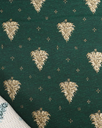 Tissu Jacquard Vert Sapin de Noël Doré - Fabrication Française - Mercerine