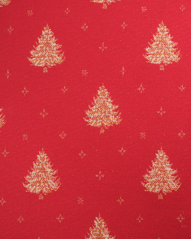 Tissu Jacquard Rouge Sapin de Noël Doré - Fabrication Française - Mercerine