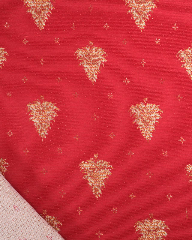 Tissu Jacquard Rouge Sapin de Noël Doré - Fabrication Française - Mercerine