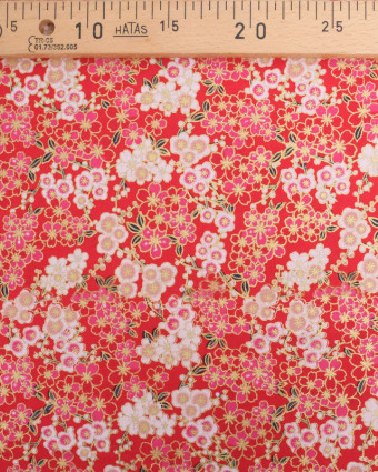 Tissu Coton Fleurs Japonisantes Lurex Rouge - Mercerine