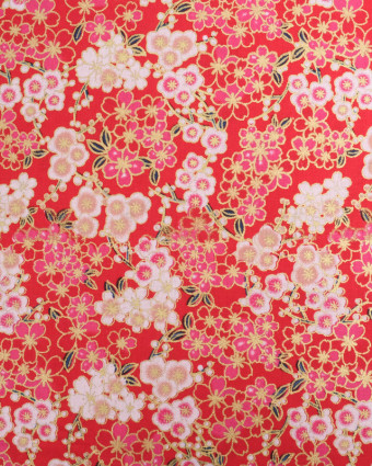 Tissu Coton Fleurs Japonisantes Lurex Rouge - Mercerine