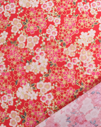 Tissu Coton Fleurs Japonisantes Lurex Rouge - Mercerine