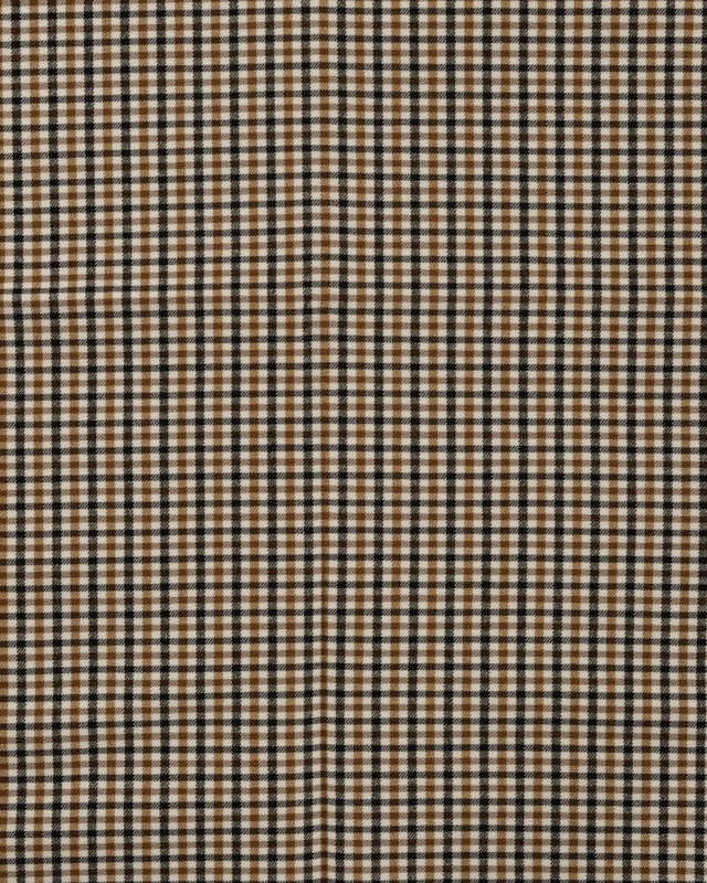 Tissu Bengaline Stretch Petits Carreaux Noir et Marron - Mercerine