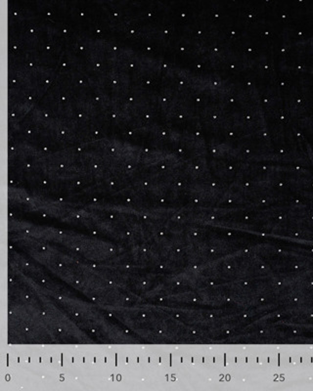 Tissu Velours Noir Petit Pois Argent - Mercerine