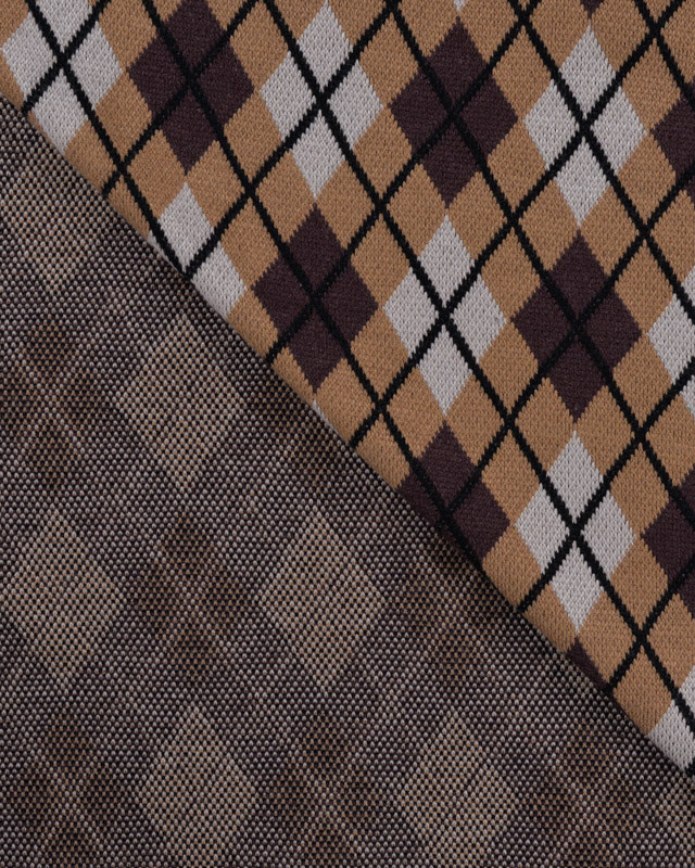 Tissu Maille Motif Argyle Marron - Mercerine