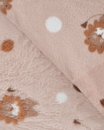 Tissu Doudou Petit Lion Rose Poudre - Mercerine