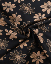 Tissu Popeline Dessin Marguerite Taupe Noir