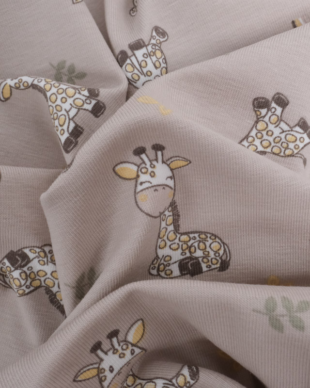 Tissu Jersey Mignonne Petit Girafe Taupe - Mercerine