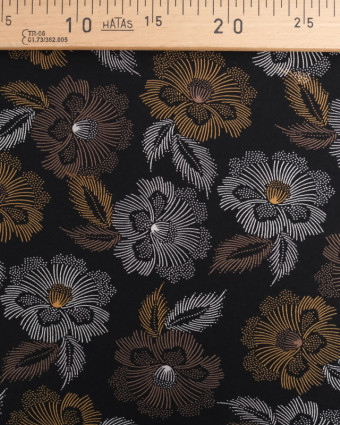 Jersey De Viscose Noir Motif Fleur Ocre et Taupe - Mercerine