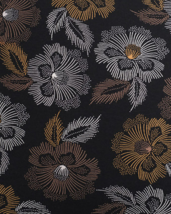 Jersey De Viscose Noir Motif Fleur Ocre et Taupe - Mercerine