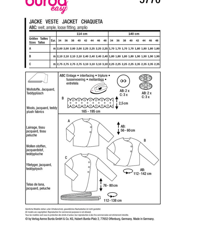 Patron Veste Burda 5770 - Mercerine