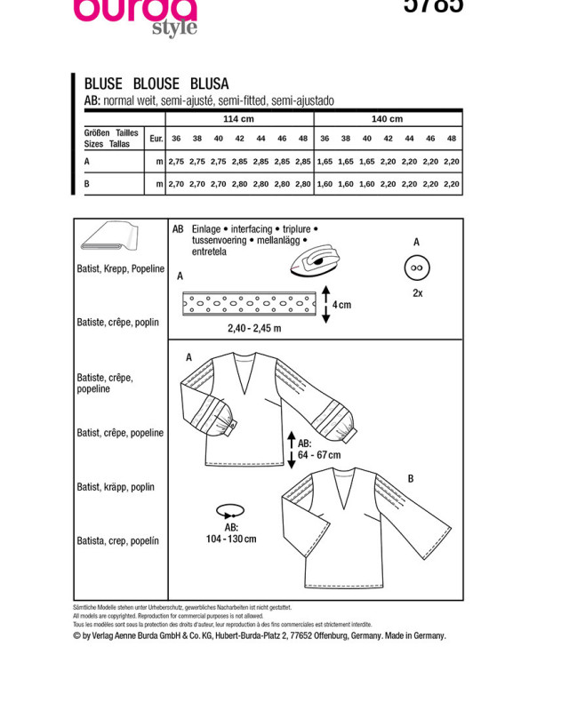 Patron Blouse Burda 5785 - Mercerine