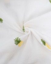 Tissu Double Gaze Brodé Blanc Ananas