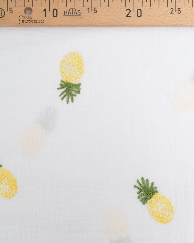 Tissu Double Gaze Brodé Blanc Ananas - Mercerine