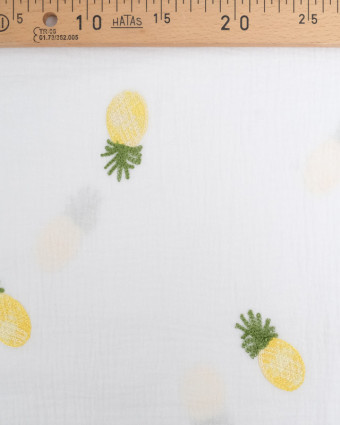 Tissu Double Gaze Brodé Blanc Ananas - Mercerine