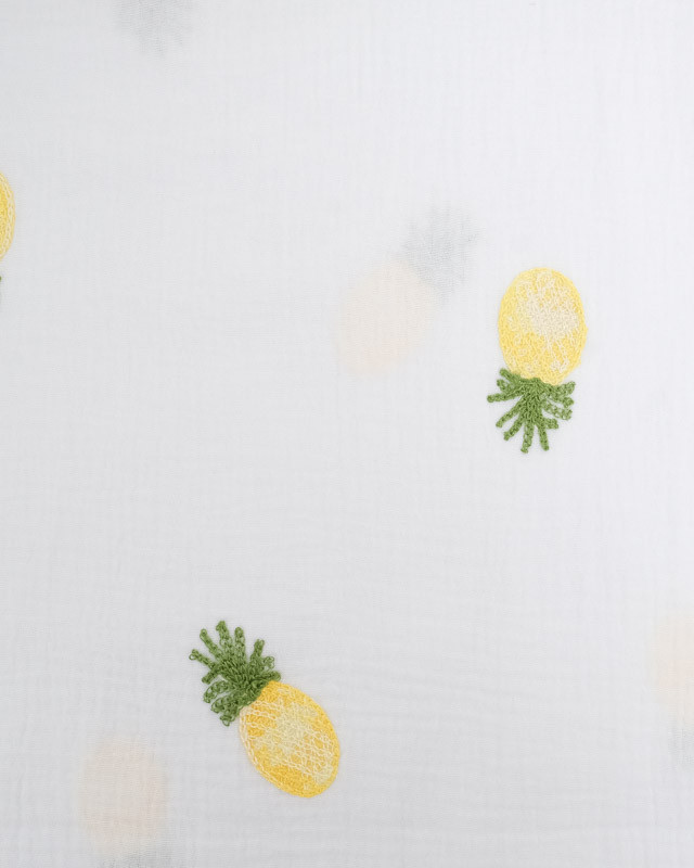 Tissu Double Gaze Brodé Blanc Ananas - Mercerine