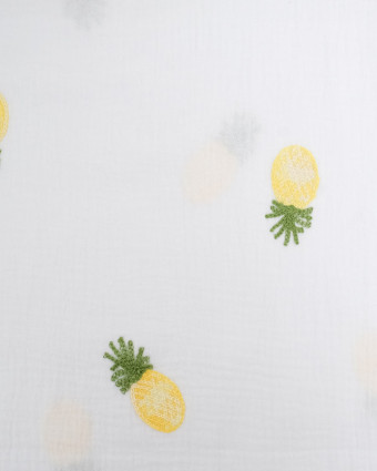 Tissu Double Gaze Brodé Blanc Ananas - Mercerine