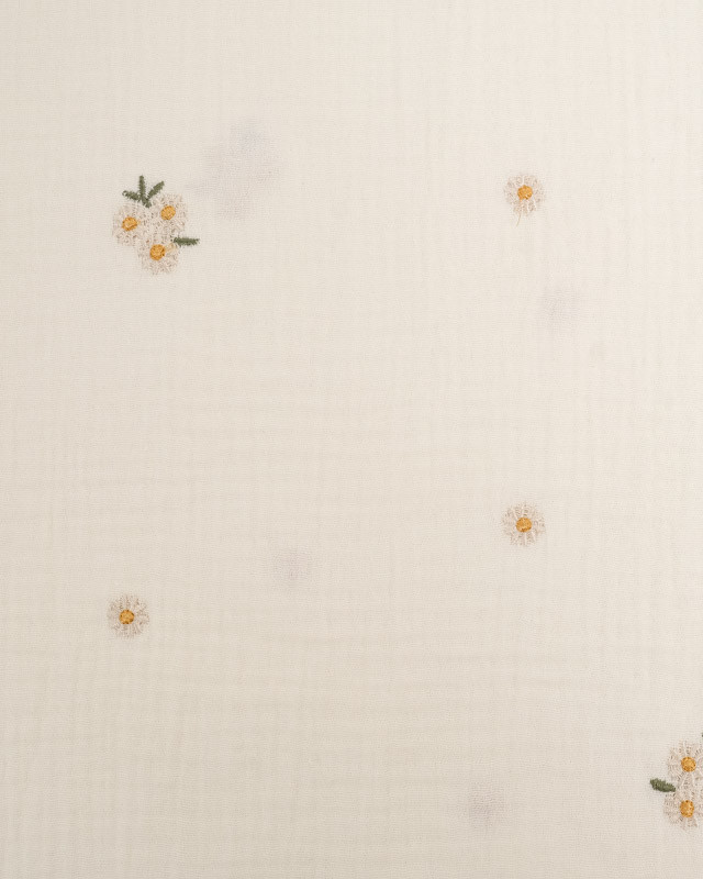 Tissu Gaze de Coton Brodé Beige Flowers - Mercerine